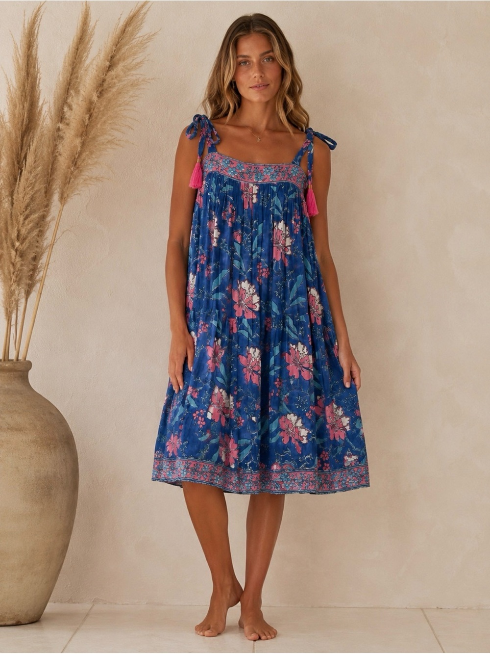 Alicia Bell Floral Maxi Dress Blue Pink Size Large